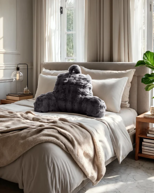 Rugsteun Kussen Bedrest Pompom Antraciet 34 x 50