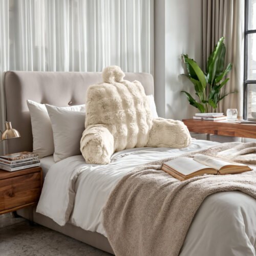 Rugsteun Kussen Bedrest Pompom Beige 34 x 50