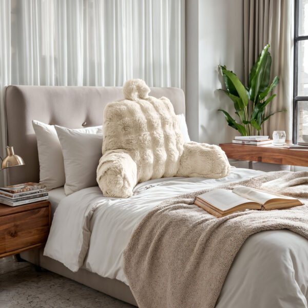 Rugsteun Kussen Bedrest Pompom Beige 34 x 50