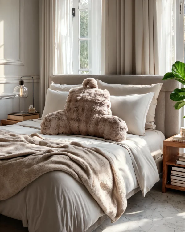 Rugsteun Kussen Bedrest Pompom Taupe 34 x 50