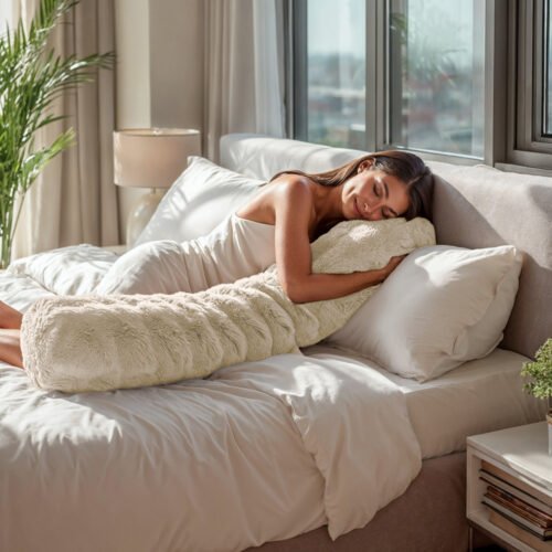 Zwangerschaps Kussen Bodypillow Pompom Beige 140 x 20