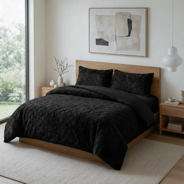 Dekbedovertrek Faux Fur Syon Zwart