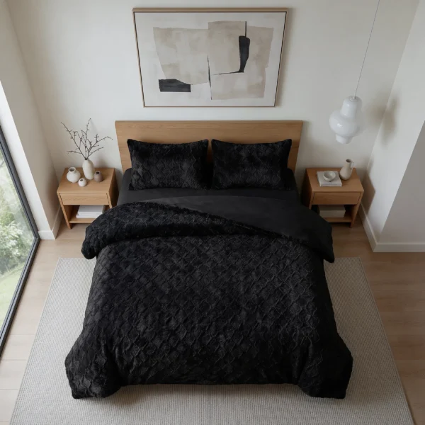 Dekbedovertrek Faux Fur Syon Zwart