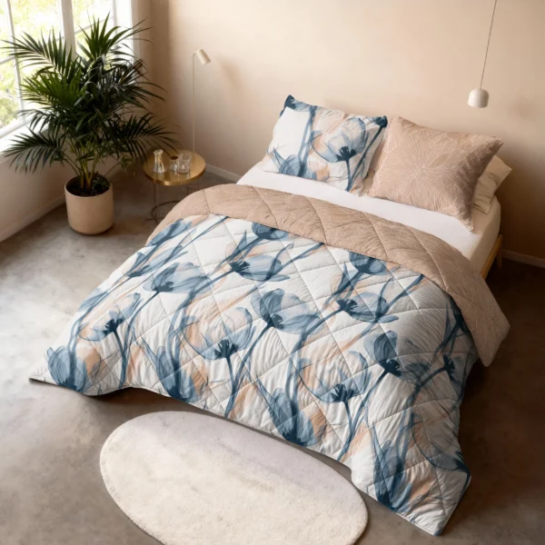 Lazy-Dekbed Glass Flower Blauw Met Kussenslopen